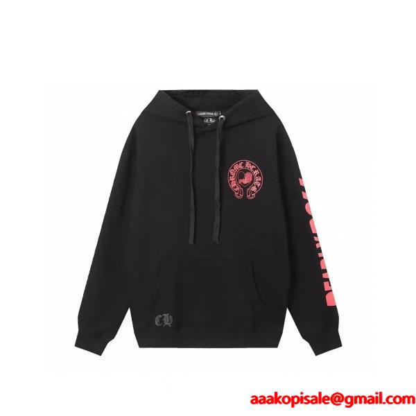CHROME HEARTS スーパーコピー パーカー 話題 モード レッドロゴ ストリート ブラック クロムハーツ