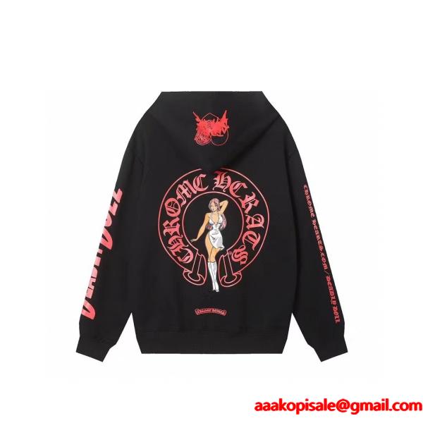 CHROME HEARTS スーパーコピー パーカー 話題 モード レッドロゴ ストリート ブラック クロムハーツ