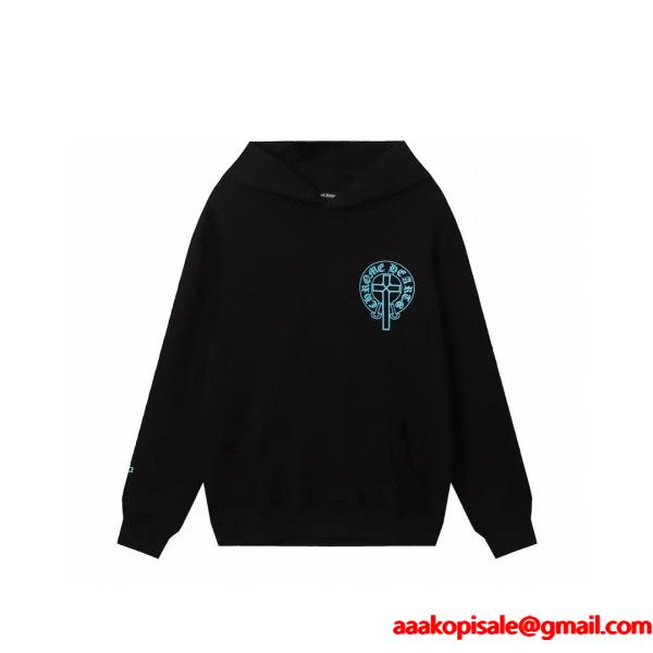 クロムハーツ コピー パーカー 注目 クール ブルーロゴ シンプル ブラック CHROME HEARTS