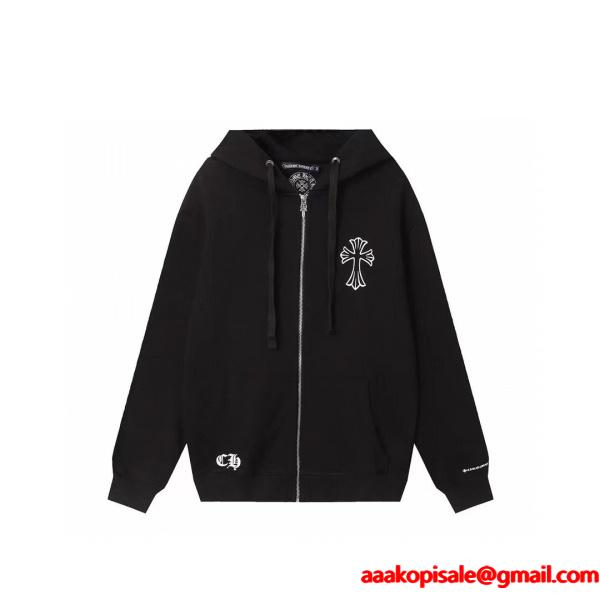 CHROME HEARTS スーパーコピー ジップパーカー 新作 クラシック クロスロゴ モノトーン クロムハーツ