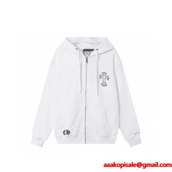 CHROME HEARTS スーパーコピー ジップパーカー 新作 クラシック クロスロゴ モノトーン クロムハーツ