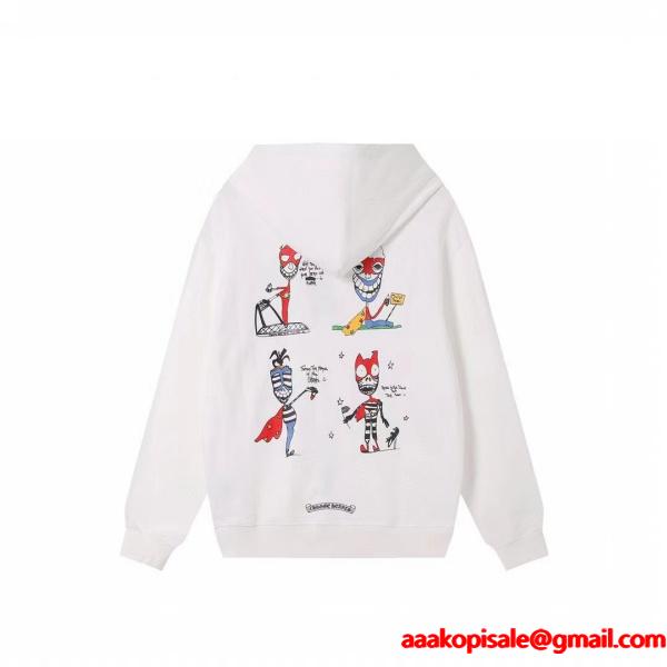 クロムハーツ スーパーコピー パーカー 可愛い 限定 キャラクター イラスト ホワイト CHROME HEARTS