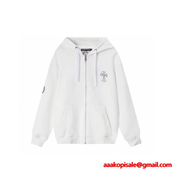 CHROME HEARTS コピー ジップパーカー 注目 シンプル クロスロゴ ホワイト ブラック クロムハーツ