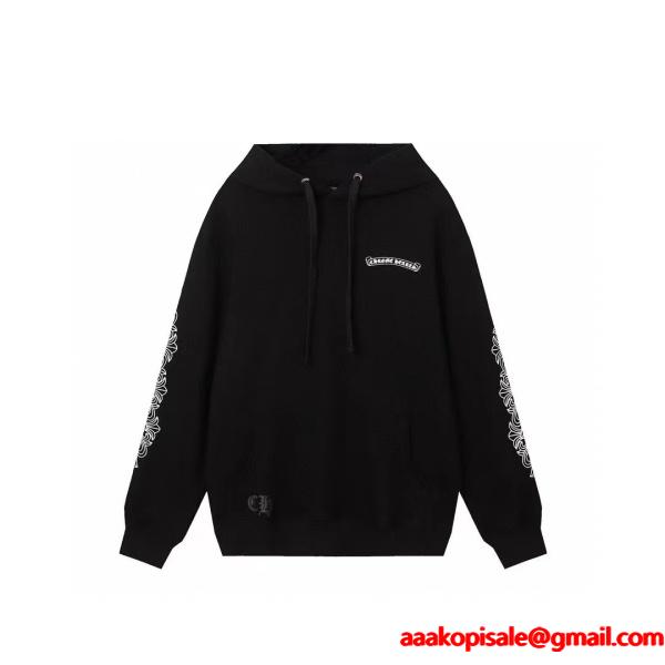 CHROME HEARTS 偽物 パーカー 洗練 ピンク クロスロゴ モノトーン ブラックホワイト クロムハーツ