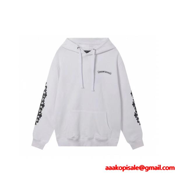 CHROME HEARTS 偽物 パーカー 洗練 ピンク クロスロゴ モノトーン ブラックホワイト クロムハーツ