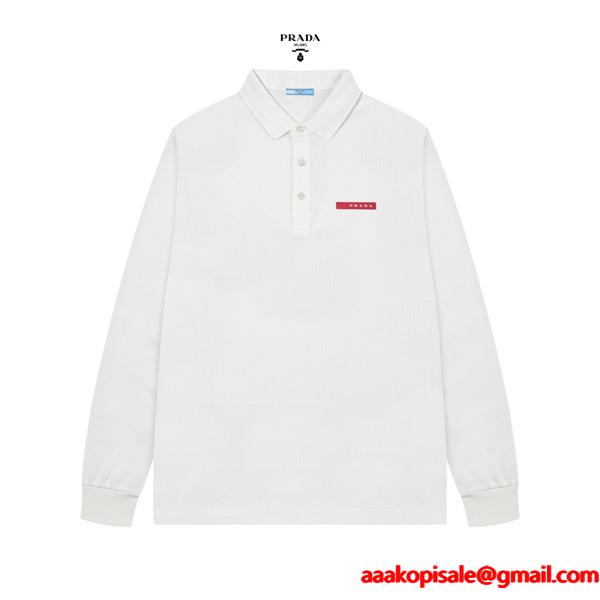 プラダ スーパーコピー ポロシャツ 長袖 高級感漂う シンプル レッドロゴ モード系 PRADA