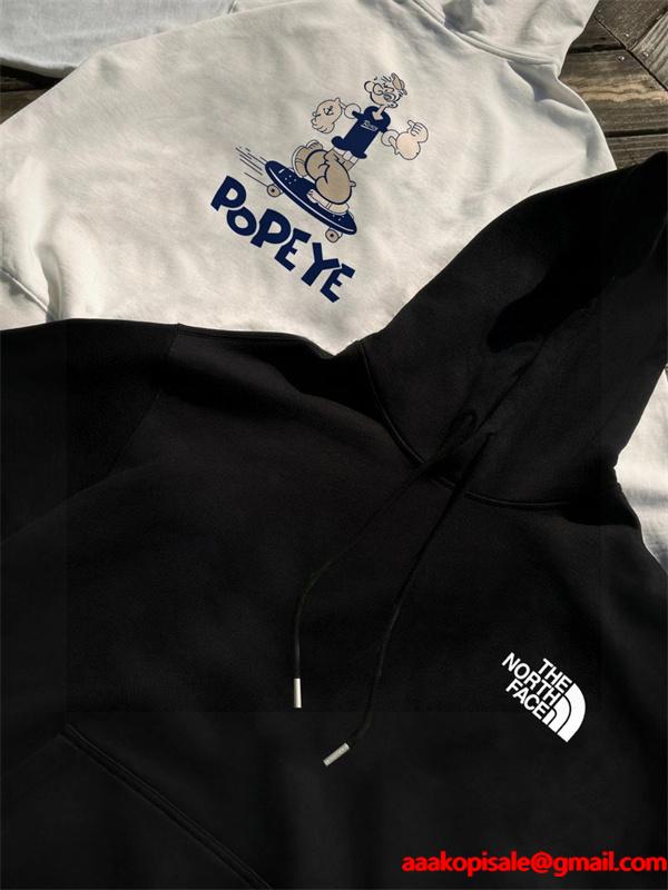 ノースフェイス コピー パーカー ポパイ柄 キュート 個性 おしゃれ ホワイト おすすめ THE NORTH FACE