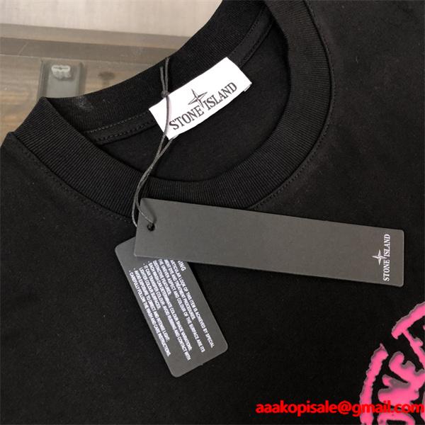STONE ISLAND ロングｔスーパーコピー 魅力 ピンクロゴ 限定 ブラック ストーンアイランド