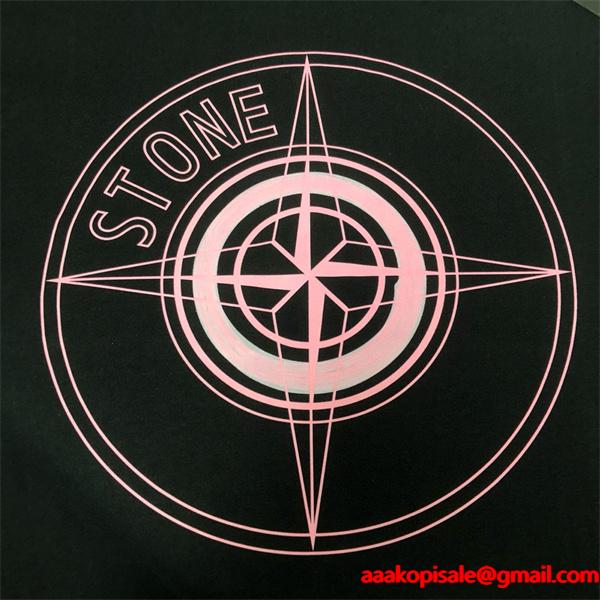 STONE ISLAND長袖ｔシャツ スーパーコピー  人気 上質 ピンクコンパスロゴ ブラック ストーンアイランド