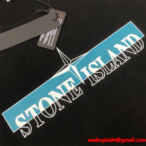 ストーンアイランド 長袖ｔシャツコピー  秋冬 限定 人気 ブルーロゴデザイン ブラック STONE ISLAND