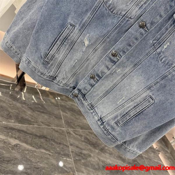 CHROME HEARTS コピー 高級 クラシック デニムジャケット クロス刺繍 ストリートスタイル クロムハーツ