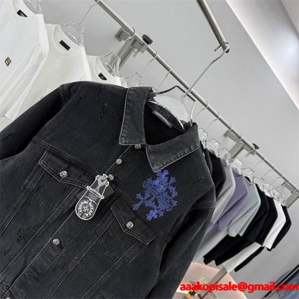 CHROME HEARTS コピー 高級 クラシック デニムジャケット クロス刺繍 ストリートスタイル クロムハーツ