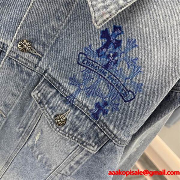 CHROME HEARTS コピー 高級 クラシック デニムジャケット クロス刺繍 ストリートスタイル クロムハーツ