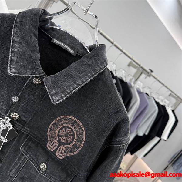 クロムハーツ スーパーコピー 上品 シック デニムジャケット クラシックロゴ 刺繍入り CHROME HEARTS