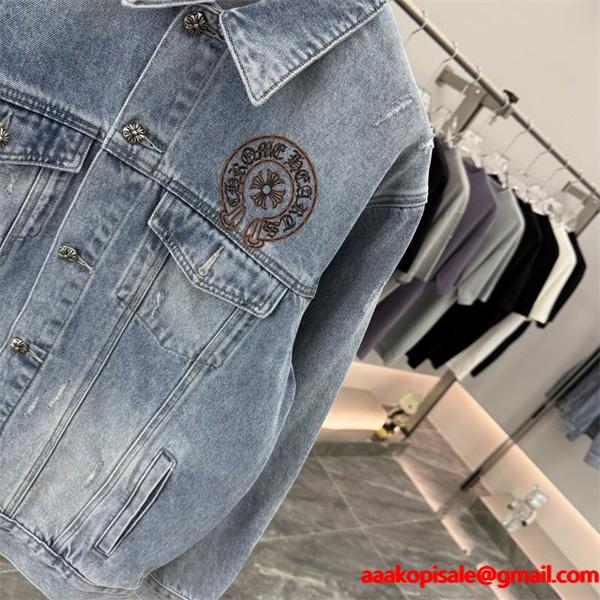 クロムハーツ スーパーコピー 上品 シック デニムジャケット クラシックロゴ 刺繍入り CHROME HEARTS