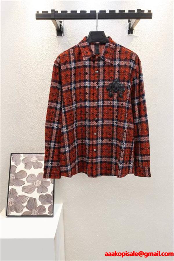 クロムハーツ スーパーコピー お洒落 上質 チェックシャツ クロス刺繍 カジュアル CHROME HEARTS