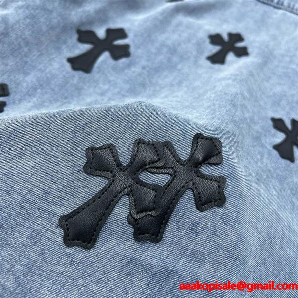クロムハーツ コピー 個性的 クール デニムシャツ クロスワッペン デザイン CHROME HEARTS