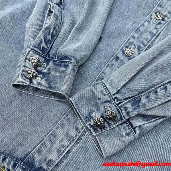 クロムハーツ コピー 個性的 クール デニムシャツ クロスワッペン デザイン CHROME HEARTS