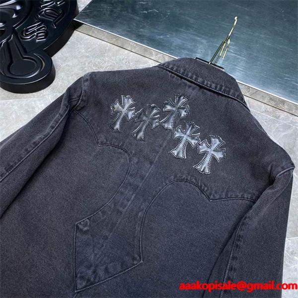 CHROME HEARTS スーパーコピー モダン 高品質 ブラックデニムシャツ シンプルデザイン クロムハーツ