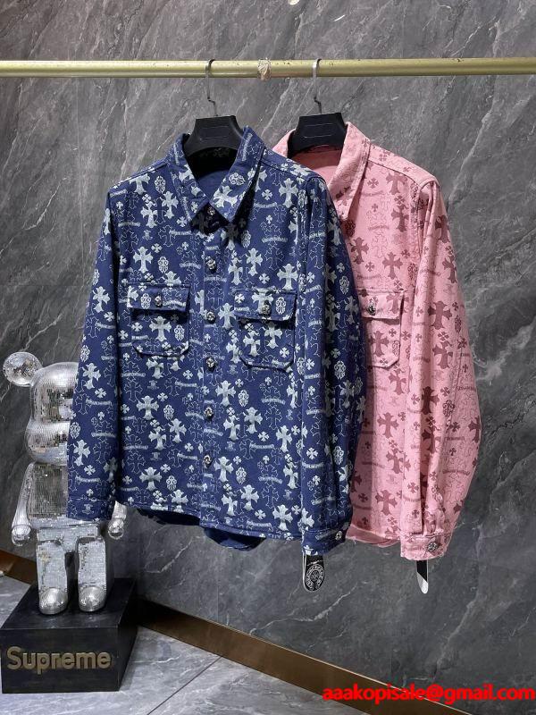 CHROME HEARTS スーパーコピー 高級 華やか デニムシャツ 総柄クロスプリント クロムハーツ