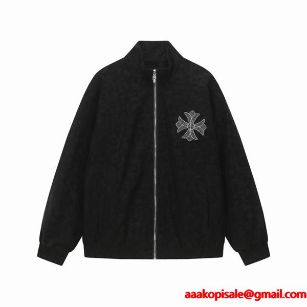 CHROME HEARTS 偽物 シンプル 上質 スエードジャケット ワンポイントクロス クロムハーツ