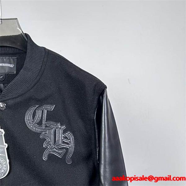 CHROME HEARTS コピー 上品 重厚 レザースタジャン クロス刺繍 ブラック クロムハーツ