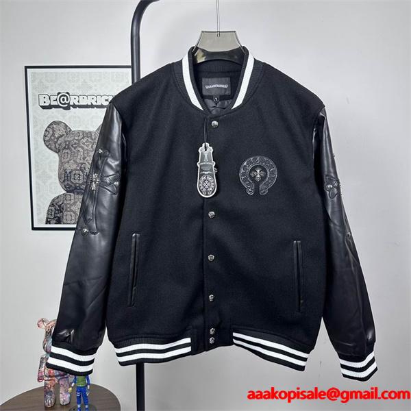 クロムハーツ 偽物 おしゃれ 重厚 レザースタジャン ブラック 入手困難 CHROME HEARTS