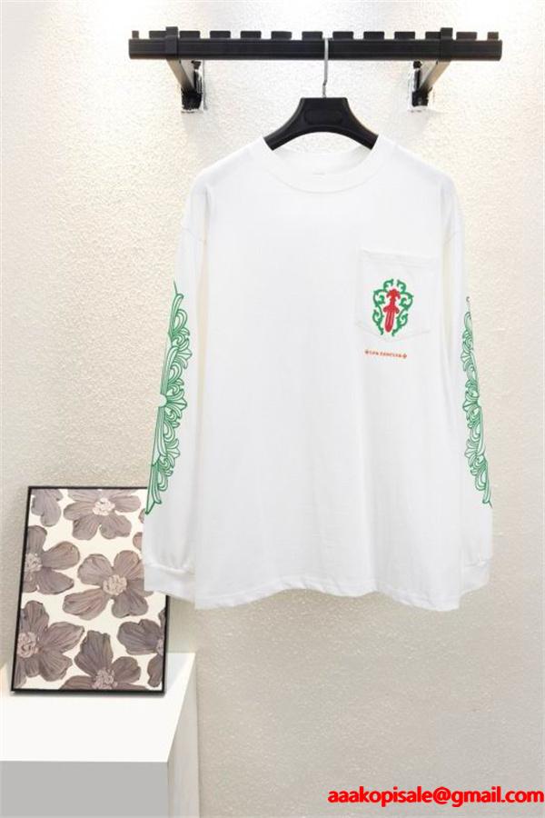 CHROME HEARTS 偽物 トレンド感 溢れる カジュアルモダン 長袖Tシャツ カラーロゴアクセント クロムハーツ