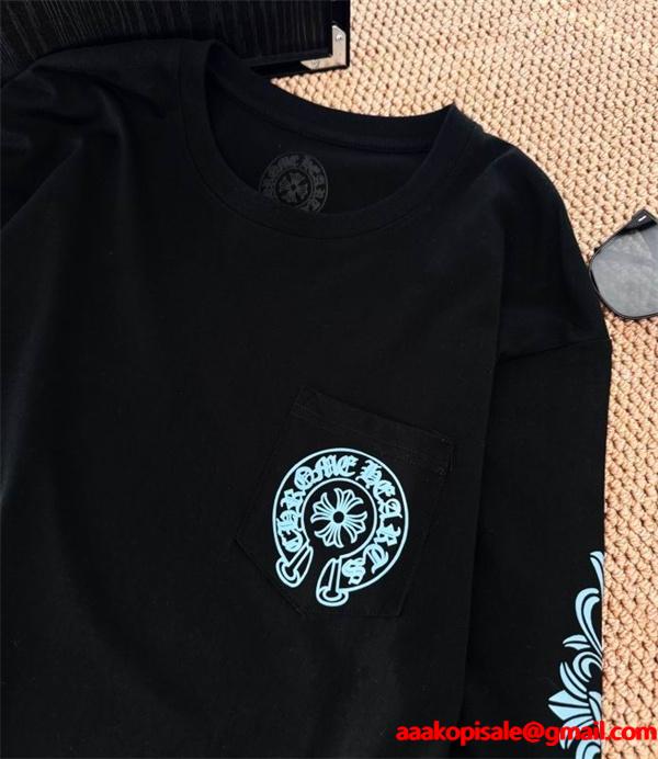 CHROME HEARTS スーパーコピー 個性派 モダンストリート ブラック 長袖Tシャツ ブループリントロゴ クロムハーツ