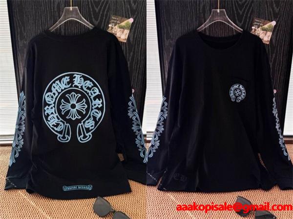 CHROME HEARTS スーパーコピー 個性派 モダンストリート ブラック 長袖Tシャツ ブループリントロゴ クロムハーツ