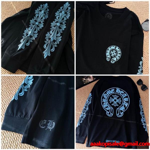 CHROME HEARTS スーパーコピー 個性派 モダンストリート ブラック 長袖Tシャツ ブループリントロゴ クロムハーツ