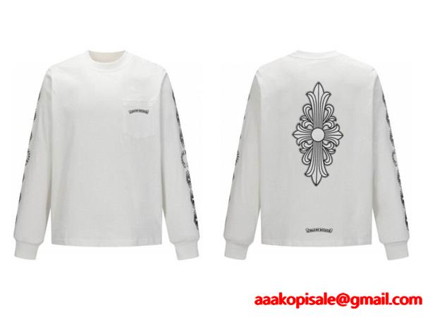 クロムハーツ 偽物 クラフト感 重視 シックデザイン 長袖Tシャツ バッククロスモチーフ CHROME HEARTS