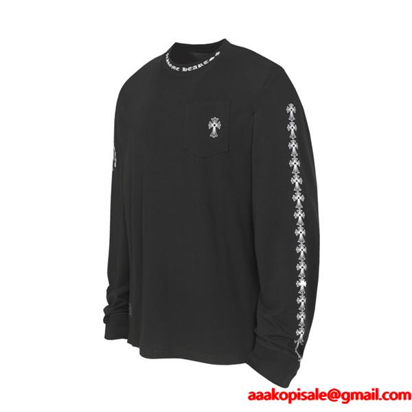 CHROME HEARTS コピー カジュアルリッチ モノトーンデザイン 長袖Tシャツ バッククロスロゴ クロムハーツ