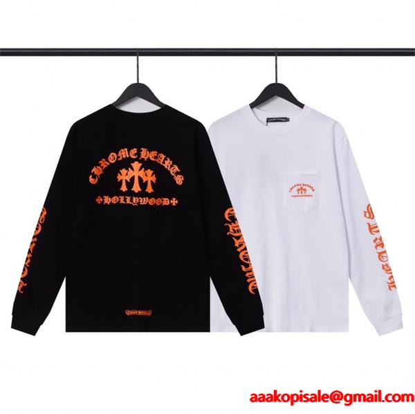 CHROME HEARTS コピー アートフル カラーポップ 長袖Tシャツ ハリウッドロゴプリント クロムハーツ