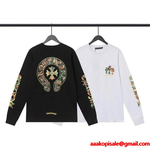CHROME HEARTS コピー エネルギッシュ ポップアート風 長袖Tシャツ マルチカラーロゴ クロムハーツ