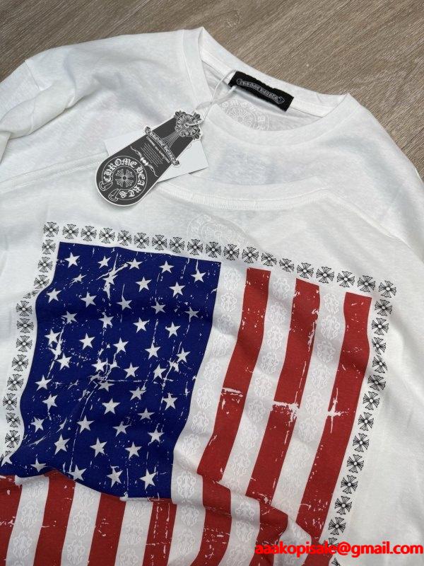 クロムハーツ スーパーコピー アメリカンヴィンテージ スタイル 長袖Tシャツ 星条旗プリント CHROME HEARTS