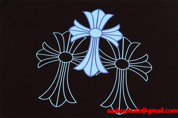 CHROME HEARTS スーパーコピー クールライト ブルーアクセント 長袖Tシャツ クロスプリントデザイン クロムハーツ