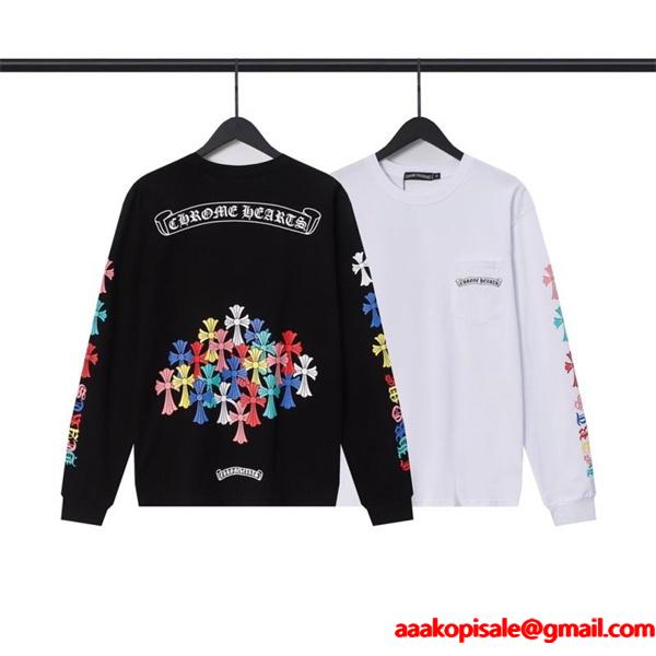 CHROME HEARTS 偽物 カラフルポップ モードスタイル 長袖Tシャツ クロスモチーフデザイン クロムハーツ