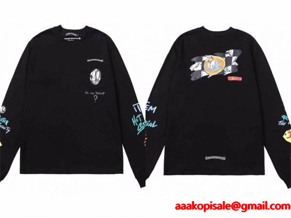 クロムハーツ 偽物 ストリートエッジ グラフィック長袖Tシャツ ブラックアートデザイン CHROME HEARTS