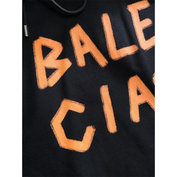 バレンシアガ コピー パーカー ホワイト オレンジロゴ 手書き風 プリントデザイン カジュアル ストリート BALENCIAGA