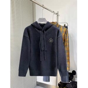 BALENCIAGA コピー ニットパーカー ブラック ボタン付き クラシックロゴ 高品質 ウール混 カジュアル バレンシアガガ