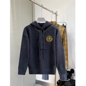 バレンシアガ スーパーコピー ニットパーカー ブラック クレストロゴ刺繍 カレッジスタイル ウール混 BALENCIAGA