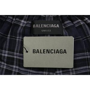 バレンシアガ コピー チェックパンツ ブルーグリッド パターン ゆったりフィット カジュアル 長ズボン BALENCIAGA