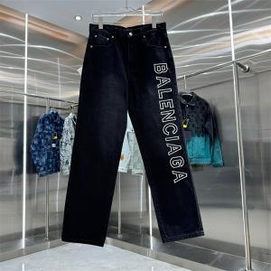 バレンシアガ コピー デニムパンツ ブラック ロゴプリント ワイドシルエット ストリート BALENCIAGA