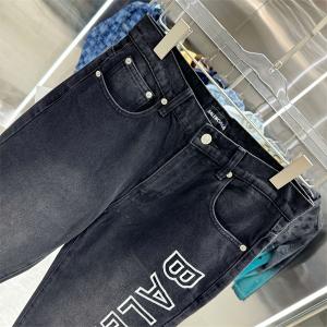バレンシアガ コピー デニムパンツ ブラック ロゴプリント ワイドシルエット ストリート BALENCIAGA