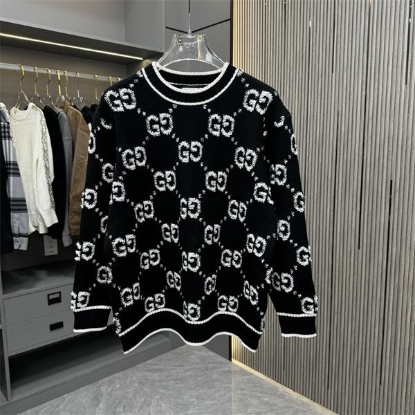 GUCCI スーパーコピー GG総柄 ブラック クルーネック ニット セーター モノグラム デザイン グッチ
