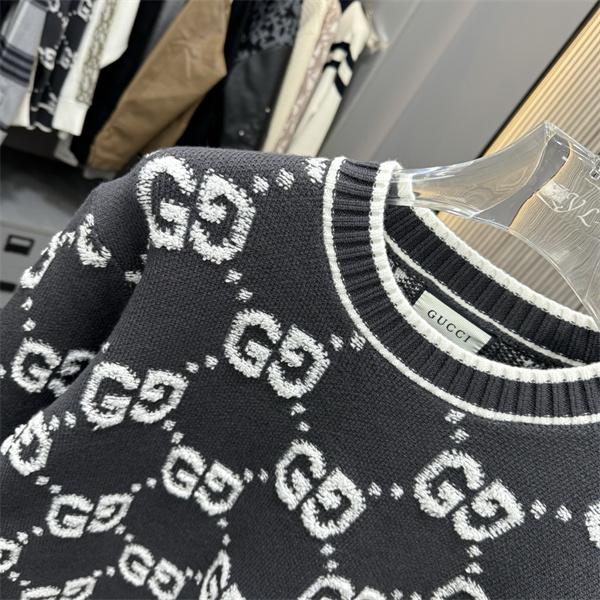GUCCI スーパーコピー GG総柄 ブラック クルーネック ニット セーター モノグラム デザイン グッチ