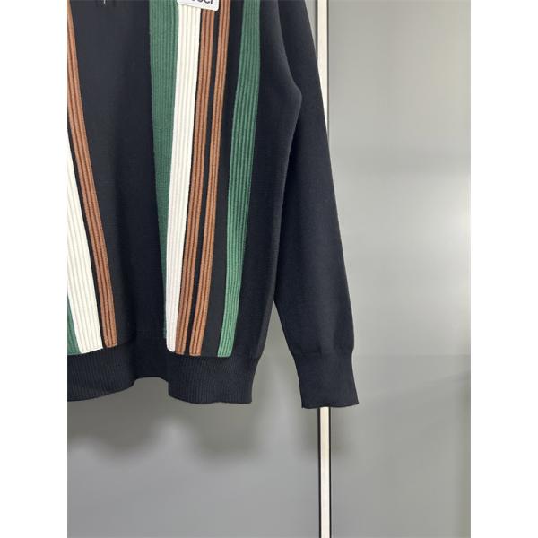 グッチ コピー ストライプ ジップアップ 襟付き ニット トップス ブラウン アイボリー GUCCI