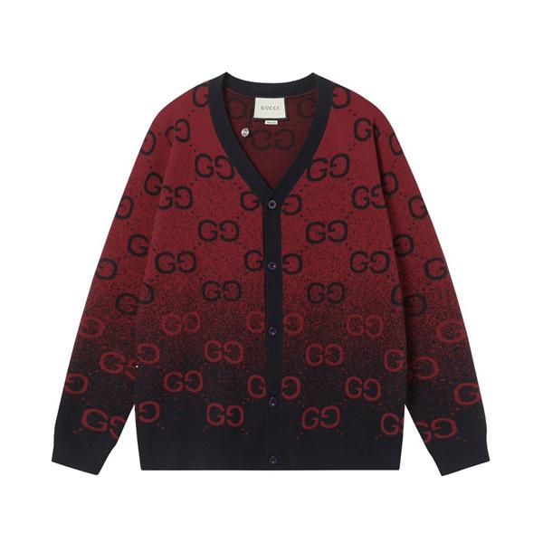 GUCCI 偽物 グラデーション GGロゴ カーディガン レッド ブラック ニット アウター グッチ