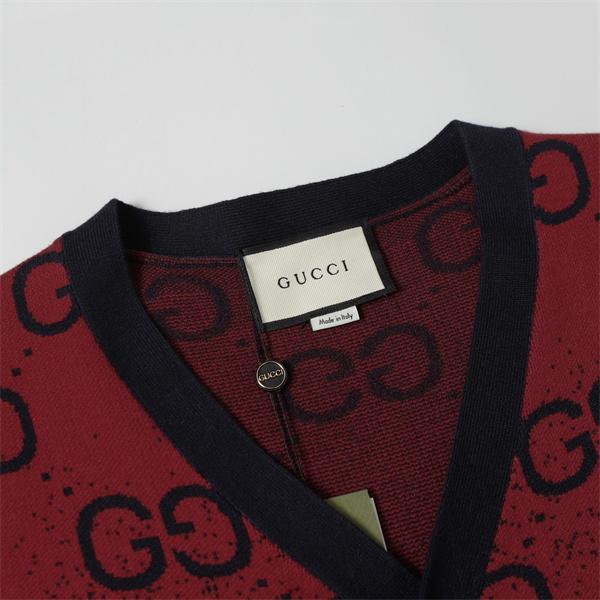 GUCCI 偽物 グラデーション GGロゴ カーディガン レッド ブラック ニット アウター グッチ